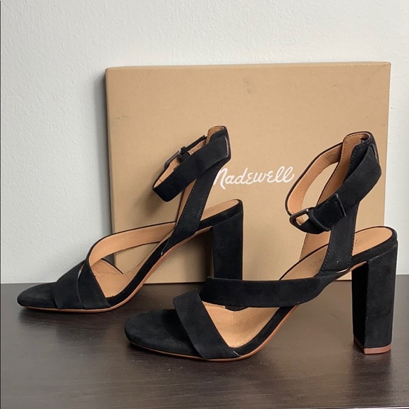 NIB Madewell The Liv Black Suede Sandal Heels - Picture 7 of 13